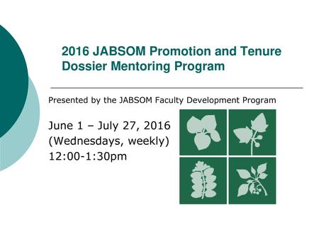 2016 JABSOM Promotion and Tenure Dossier Mentoring Program