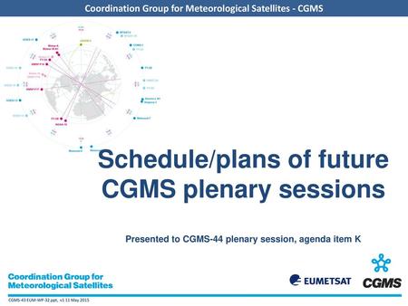 CGMS-45 (2017) CGMS-45 is hosted by KMA and will be held on June 2017 on Grand Hilton Hotel in Seoul, Republic of Korea. The venue we have selected.