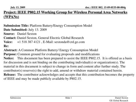 Submission Title: Platform Battery/Energy Consumption Model