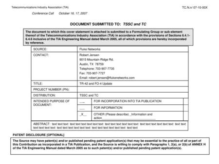 DOCUMENT SUBMITTED TO: TSSC and TC