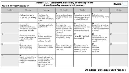 October Ecosystems, biodiversity and management