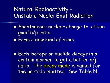 Natural Radioactivity – Unstable Nuclei Emit Radiation