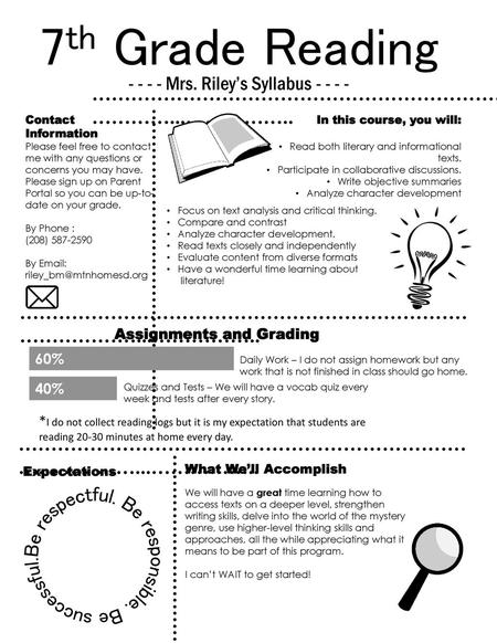 7th Grade Reading Be respectful. Be responsible. Be successful.