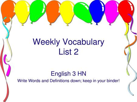 Weekly Vocabulary List 2