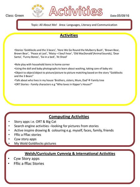 Welsh/Curriculum Cymreig & International Activities