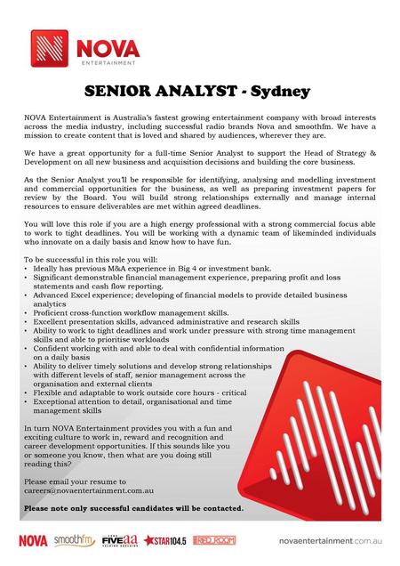 SENIOR ANALYST - Sydney