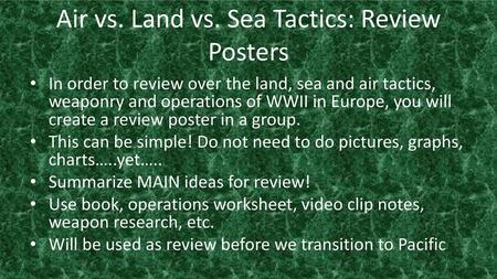 Air vs. Land vs. Sea Tactics: Review Posters