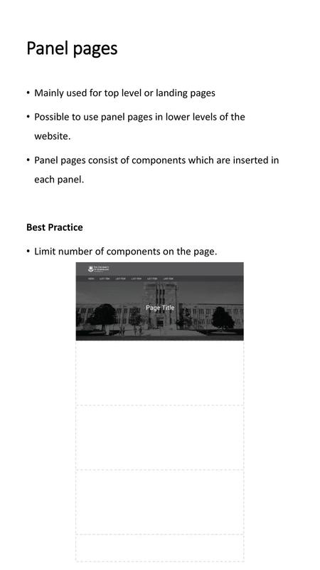 Panel pages Mainly used for top level or landing pages