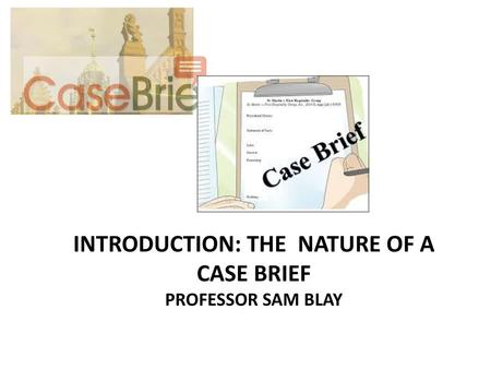 Introduction: the nature of a case brief Professor Sam Blay