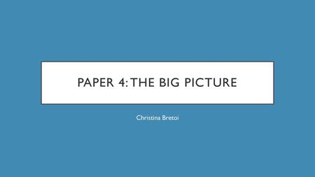 Paper 4: The Big Picture Christina Bretoi.