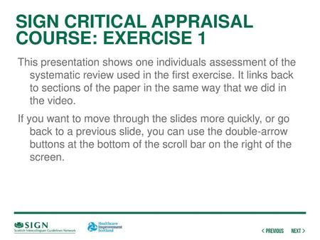 Sign critical appraisal course: exercise 1