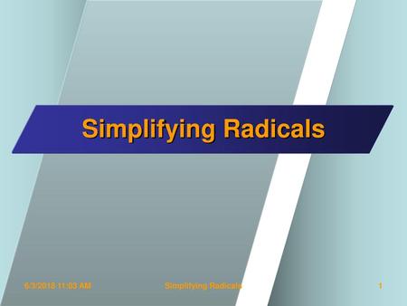 Simplifying Radicals 6/3/2018 11:02 AM Simplifying Radicals.