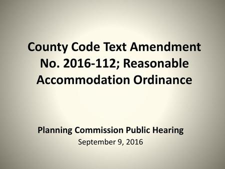 Planning Commission Public Hearing September 9, 2016