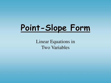 Linear Equations in Two Variables