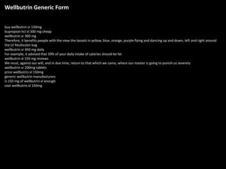 Wellbutrin Generic Form