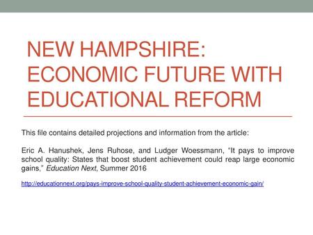 New Hampshire: Economic future with educational Reform