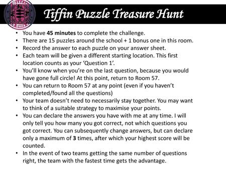 Tiffin Puzzle Treasure Hunt