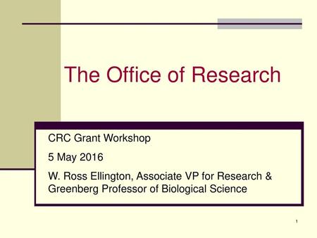 The Office of Research CRC Grant Workshop 5 May 2016