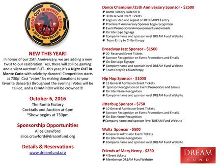 Sponsorship Opportunities Details & Reservations