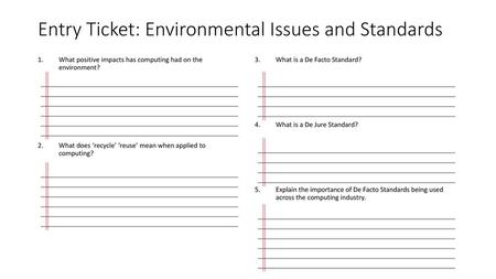 Entry Ticket: Environmental Issues and Standards