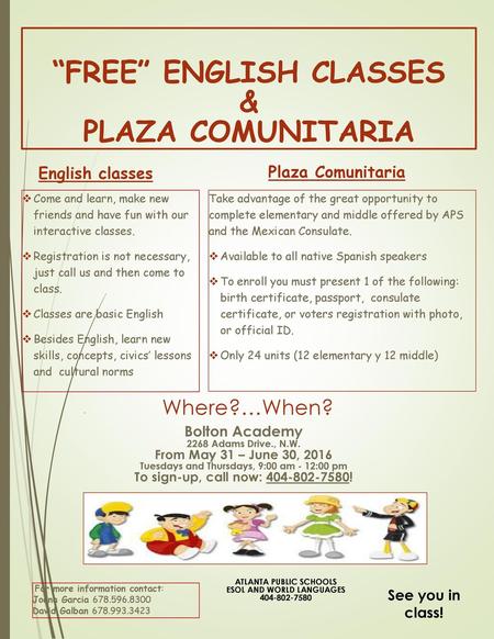 “free” English classes & Plaza comunitaria