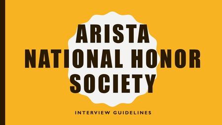 ARISTA NATIONAL HONOR SOCIETY