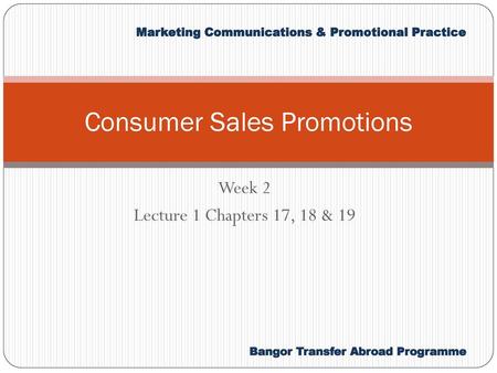 Consumer Sales Promotions