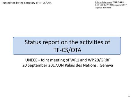 Status report on the activities of TF-CS/OTA