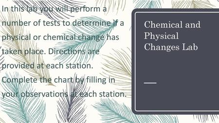 Chemical and Physical Changes Lab