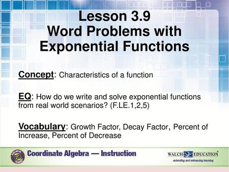 Lesson 3.9 Word Problems with Exponential Functions