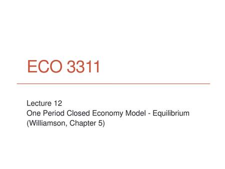 Eco 3311 Lecture 12 One Period Closed Economy Model - Equilibrium