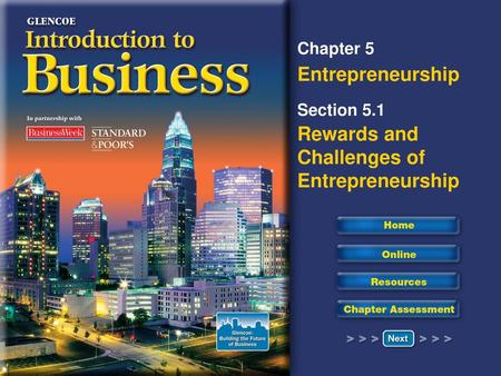 Read to Learn Define entrepreneur and entrepreneurship. List at least five rewards of being an entrepreneur. Identify at least four challenges of being.