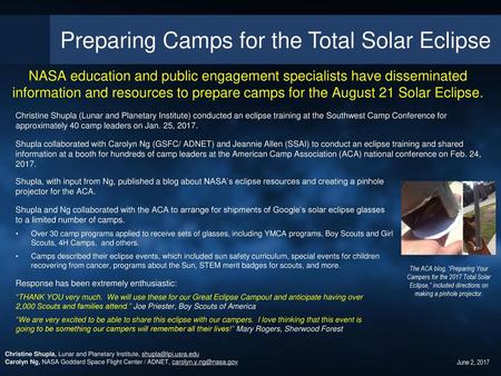 Preparing Camps for the Total Solar Eclipse