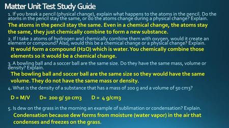 Matter Unit Test Study Guide