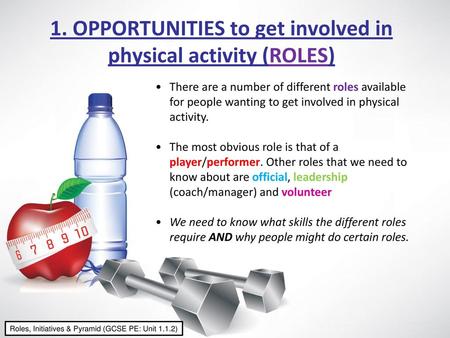 1. OPPORTUNITIES to get involved in physical activity (ROLES)