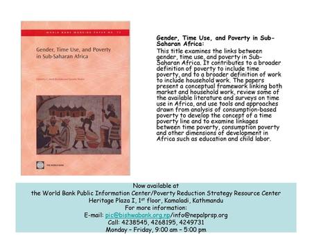 Gender, Time Use, and Poverty in Sub-Saharan Africa: