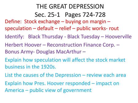 THE GREAT DEPRESSION Sec Pages