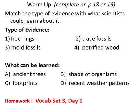 Warm Up (complete on p 18 or 19)