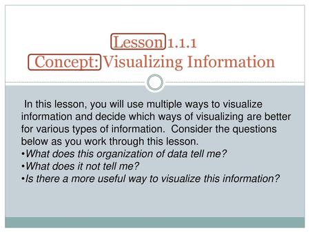 Lesson Concept: Visualizing Information