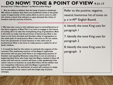 DO NOW! Tone & Point of View