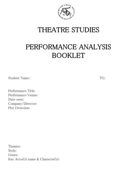 THEATRE STUDIES PERFORMANCE ANALYSIS BOOKLET