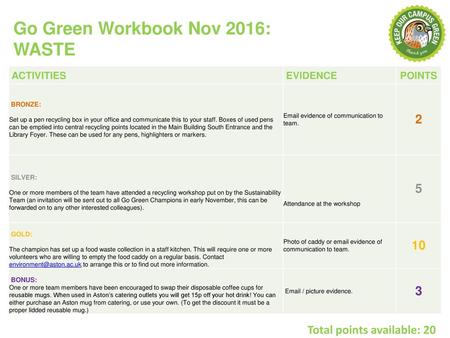 Go Green Workbook Nov 2016: WASTE