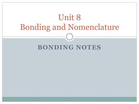 Unit 8 Bonding and Nomenclature