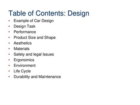 Table of Contents: Design