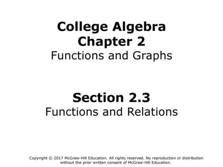 College Algebra Chapter 2 Functions and Graphs