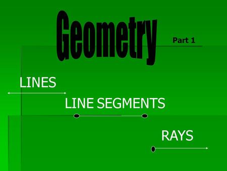 Geometry Part 1 LINES LINE SEGMENTS RAYS.