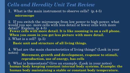 Cells and Heredity Unit Test Review