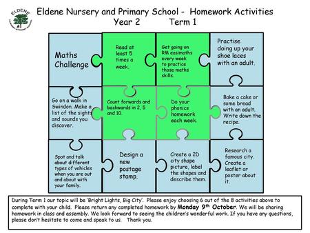 Eldene Nursery and Primary School - Homework Activities Year 2 Term 1