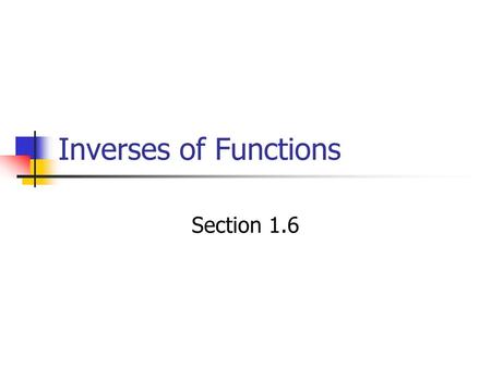 Inverses of Functions Section 1.6.