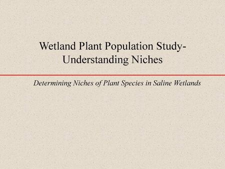 Wetland Plant Population Study- Understanding Niches